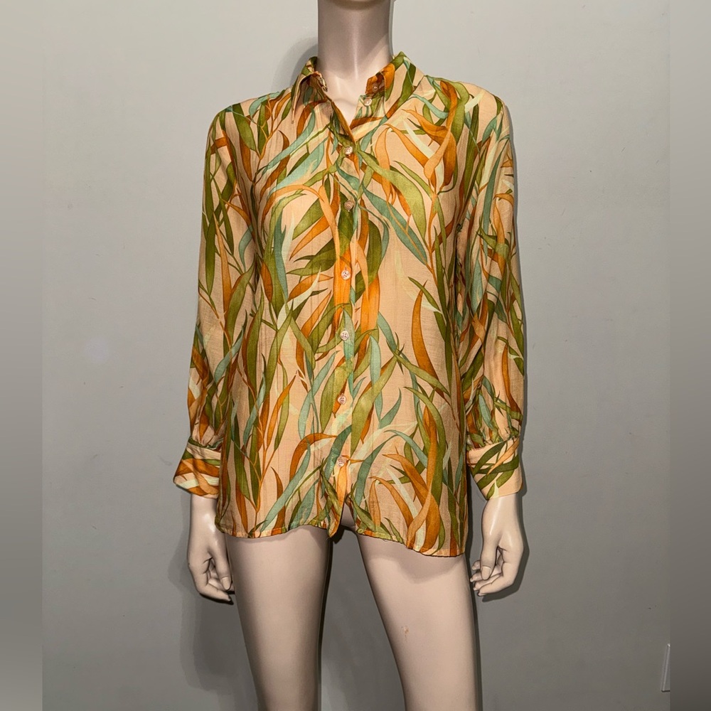 Dixie cotton Blend Button Down Print Top M